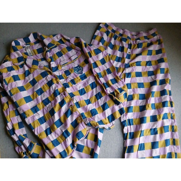 Anthropologie Other - Anthropologie Pajama Set Medium Pants Tiger Checkered Comfort Lounge Sleep